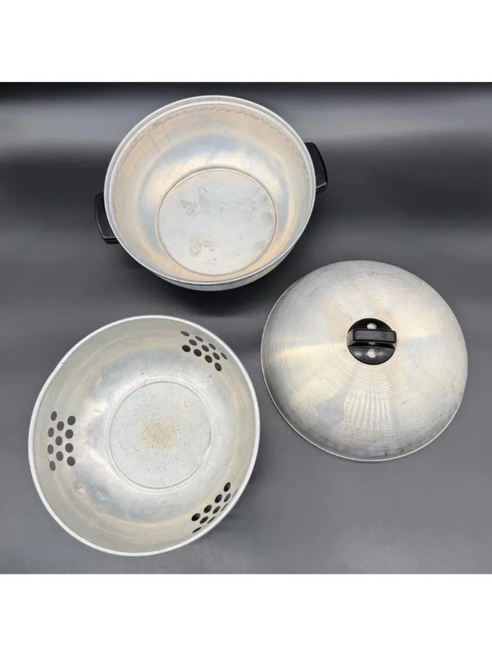 Vintage Bun Warmer West Bend USA Aluminum 1950s Serving Dish 3 Piece Retro